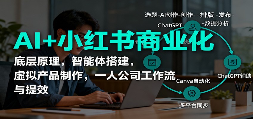 AI+小红书商业化，底层原理，智能体搭建，虚拟产品制作，一人公司工作流与提效-创业项目网
