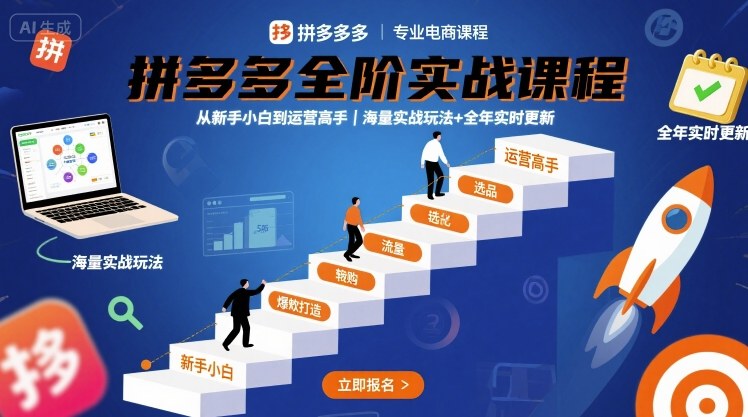 拼多多全阶实战课程，从新手小白到运营高手，海量实战玩法+全年实时更新【2025年10月更新】-创业项目网