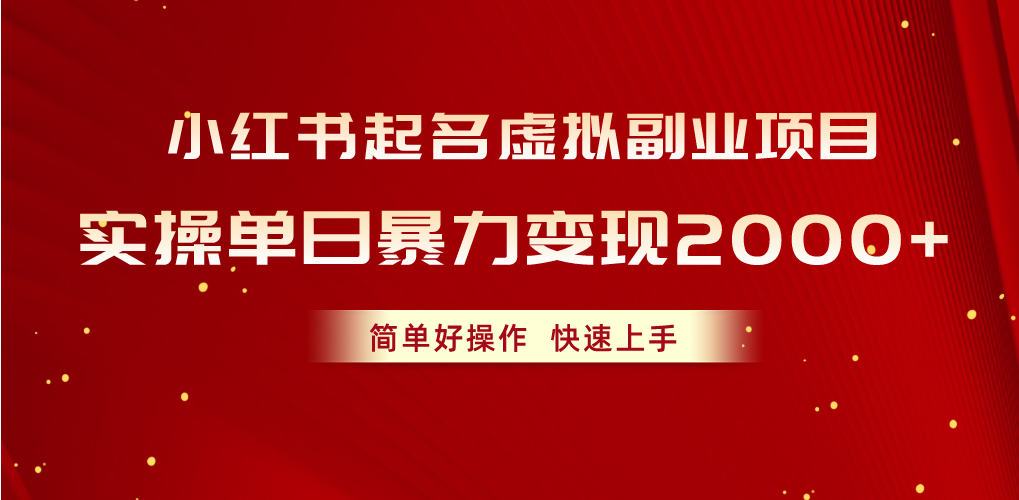 （10856期）小红书起名虚拟副业项目，实操单日暴力变现2000+，简单好操作，快速上手-创业项目网