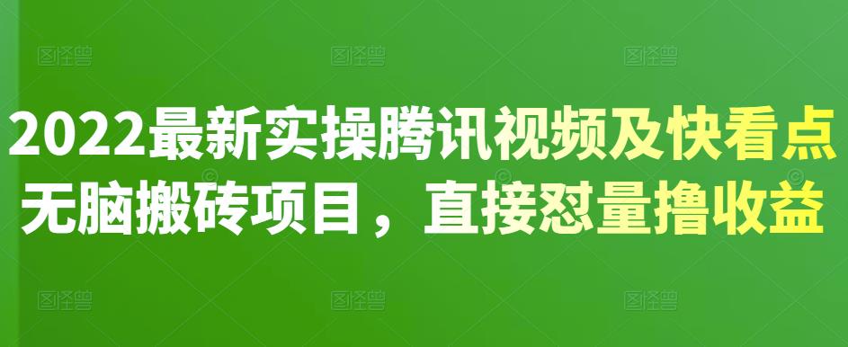 2022最新实操腾讯视频及快看点无脑搬砖项目，直接怼量撸收益￼-创业项目网