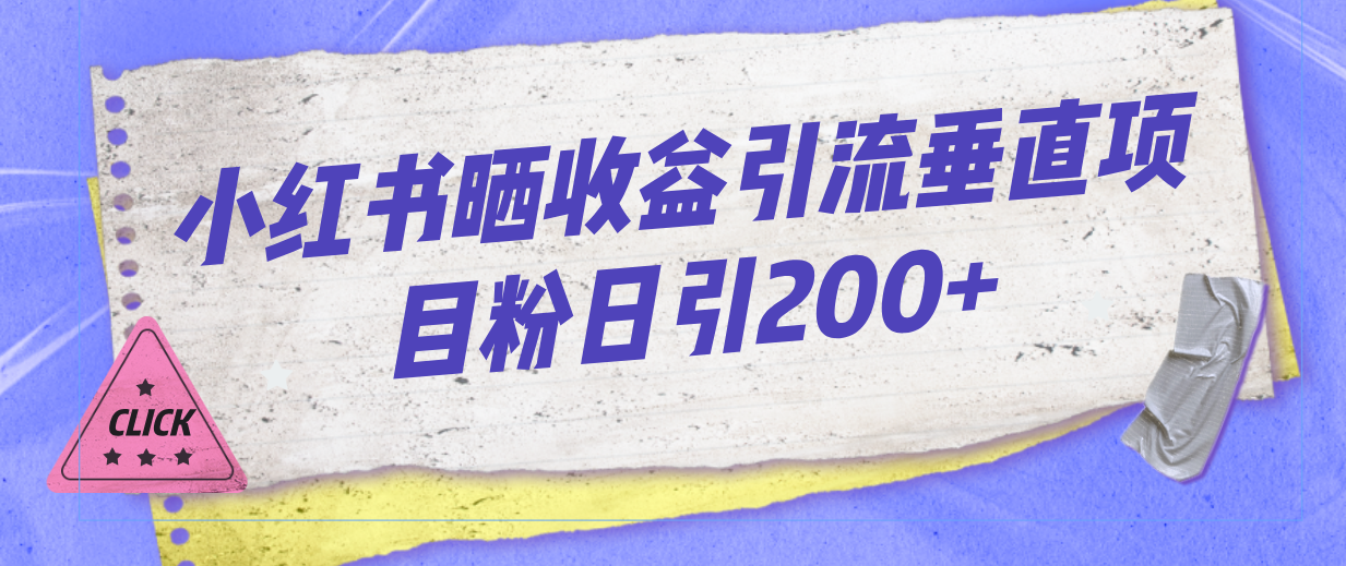 小红书晒收益图引流垂直项目粉日引200+-创业项目网