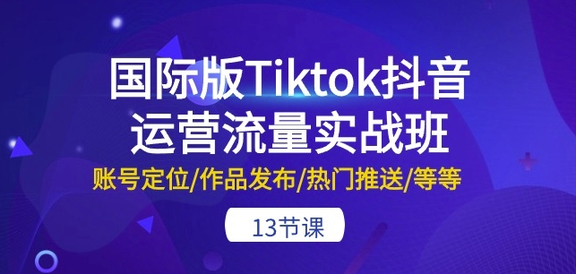 国际版Tiktok抖音运营流量实战班：账号定位/作品发布/热门推送/等等-13节-创业项目网