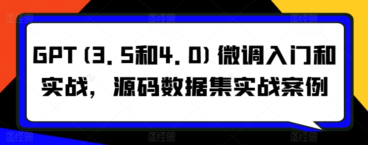 GPT(3.5和4.0)微调入门和实战，源码数据集实战案例-创业项目网