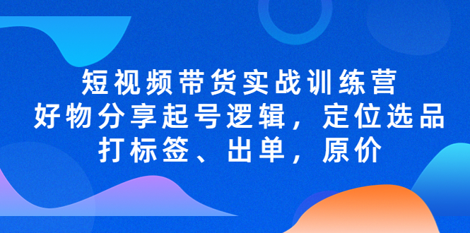 短视频带货实战训练营，好物分享起号逻辑，定位选品打标签、出单，原价-创业项目网