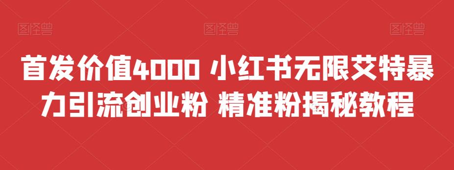 首发价值4000 小红书无限艾特暴力引流创业粉 精准粉揭秘教程-创业项目网