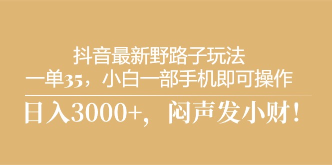 （10766期）抖音最新野路子玩法，一单35，小白一部手机即可操作，，日入3000+，闷…-创业项目网