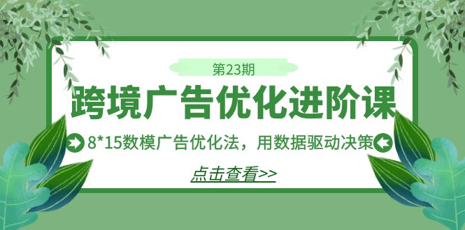 跨境广告·优化进阶课·第23期，8*15数模广告优化法，用数据驱动决策-创业项目网