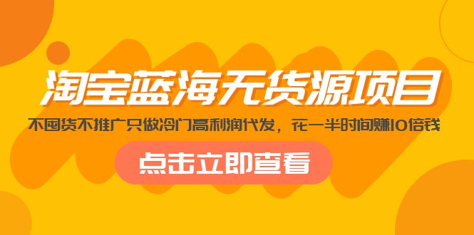 淘宝蓝海无货源项目，不囤货不推广只做冷门高利润代发，花一半时间赚10倍钱-创业项目网