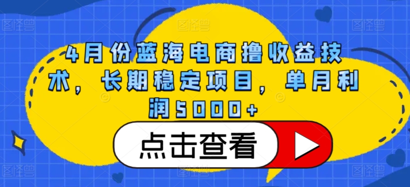 4月份蓝海电商撸收益技术，长期稳定项目，单月利润5000+-创业项目网