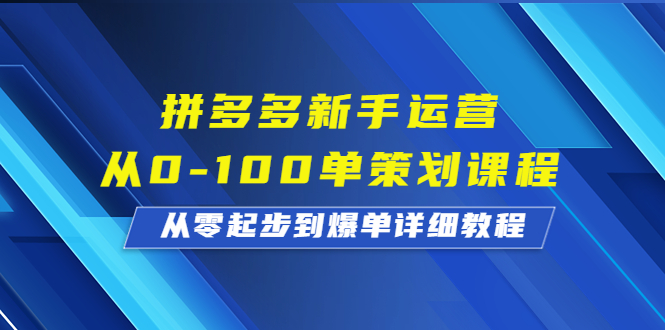 拼多多新手运营从0-100单策划课程，从零起步到爆单详细教程-创业项目网