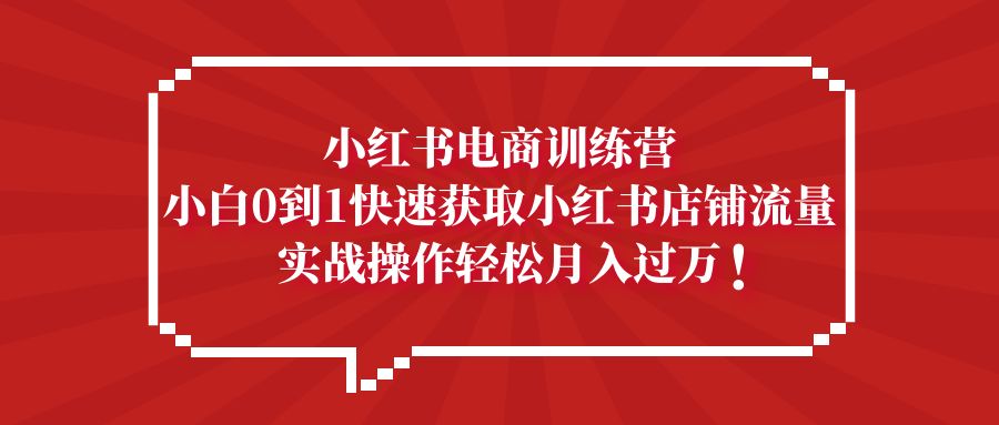 小红书电商训练营，小白0到1快速获取小红书店铺流量，实战操作月入过万-创业项目网