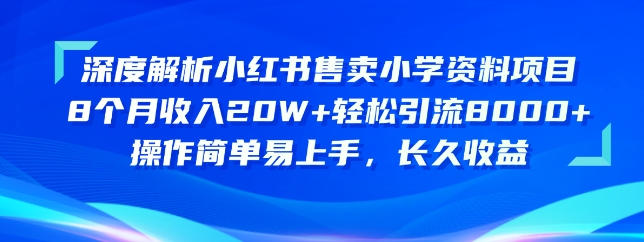 深度解析小红书售卖小学资料项目，操作简单易上手，长久收益-创业项目网