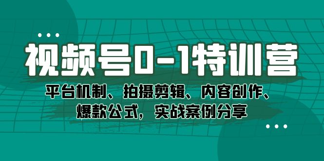 视频号0-1特训营：平台机制、拍摄剪辑、内容创作、爆款公式，实战案例分享-创业项目网