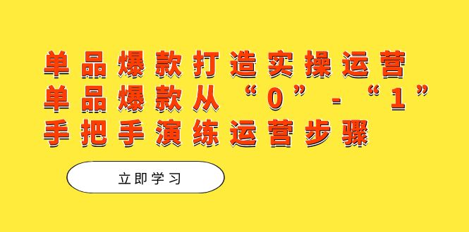 单品爆款打造实操运营，单品爆款从“0”-“1”手把手演练运营步骤-创业项目网