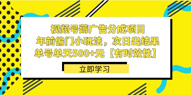 视频号薅广告分成项目，年前偏门小玩法，次日出结果，单号单天500+元-创业项目网