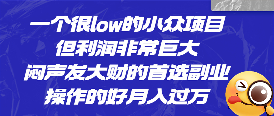 一个很low的小众项目，但利润非常巨大，闷声发大财的首选副业，月入过万-创业项目网