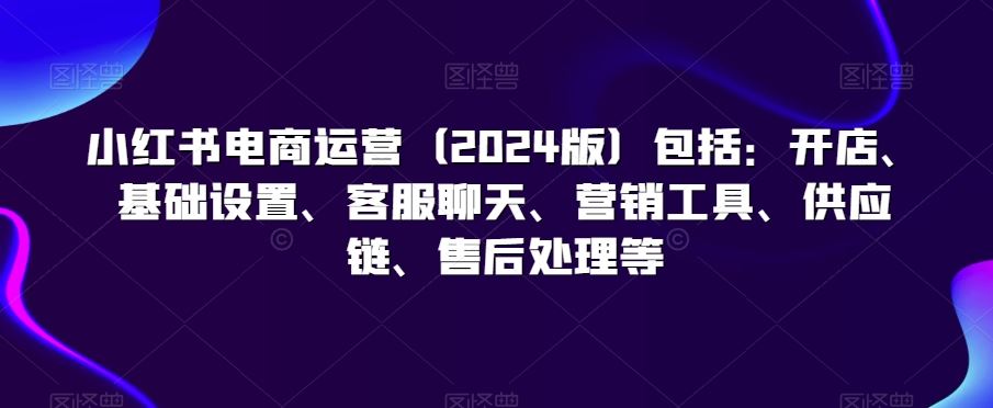 小红书电商运营（2024版）包括：开店、基础设置、客服聊天、营销工具、供应链、售后处理等-创业项目网