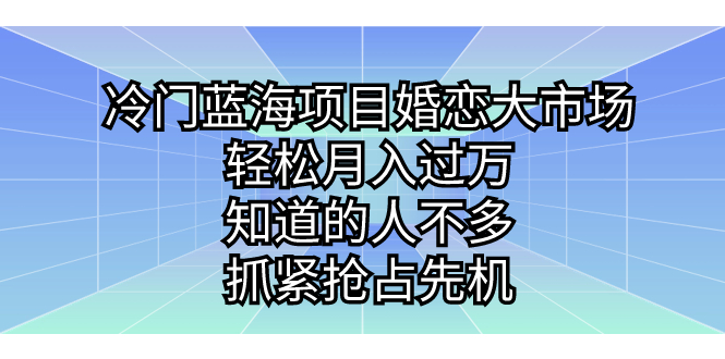 冷门蓝海项目婚恋大市场，轻松月入过万，知道的人不多，抓紧抢占先机。-创业项目网