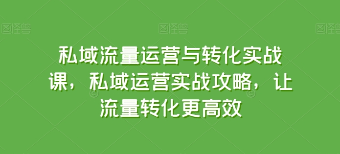 私域流量运营与转化实战课，私域运营实战攻略，让流量转化更高效-创业项目网