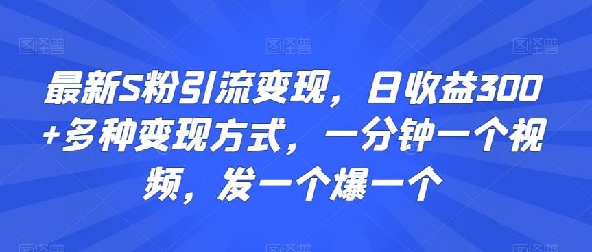 最新S粉引流变现，日收益300+多种变现方式，一分钟一个视频，发一个爆一个【揭秘】-创业项目网