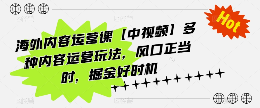 海外内容运营课【中视频】多种内容运营玩法，风口正当时，掘金好时机-创业项目网