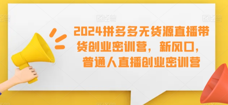 2024拼多多无货源直播带货创业密训营，新风口，普通人直播创业密训营-创业项目网