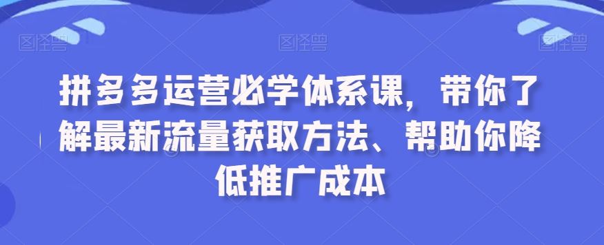 拼多多运营必学体系课，带你了解最新流量获取方法、帮助你降低推广成本-创业项目网