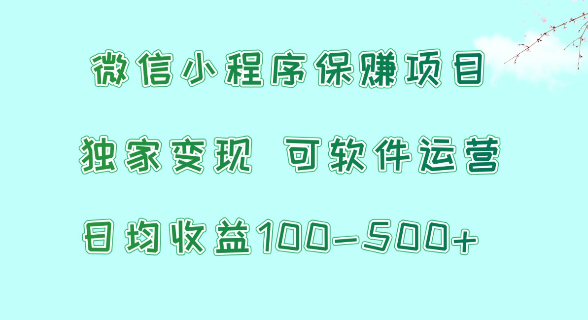 微信小程序保赚项目，日均收益100~500+，独家变现，可软件运营-创业项目网