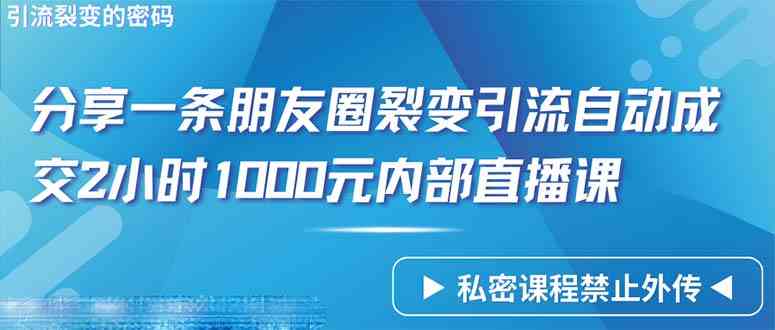 （9850期）仅靠分享一条朋友圈裂变引流自动成交2小时1000内部直播课程-创业项目网