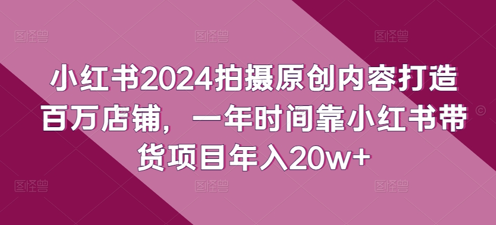 小红书2024拍摄原创内容打造百万店铺，一年时间靠小红书带货项目年入20w+-创业项目网