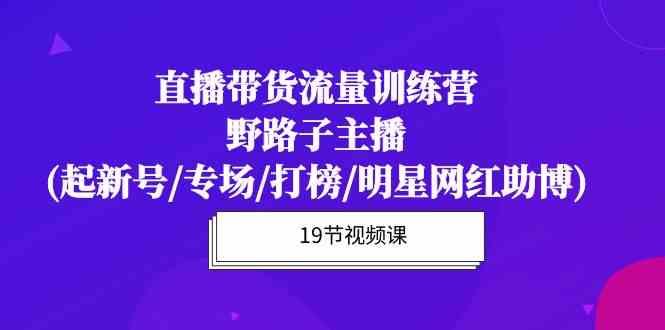 （10016期）直播带货流量特训营，野路子主播(起新号/专场/打榜/明星网红助博)19节课-创业项目网