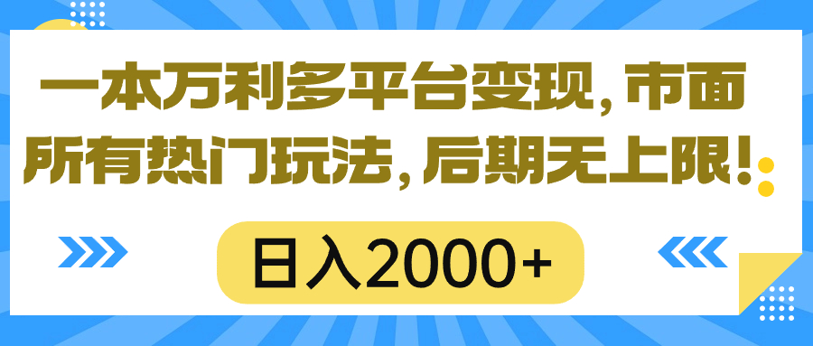 （10311期）一本万利多平台变现，市面所有热门玩法，日入2000+，后期无上限！-创业项目网