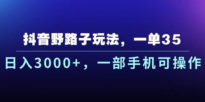 抖音野路子玩法，一单35.日入3000+，一部手机可操作-创业项目网