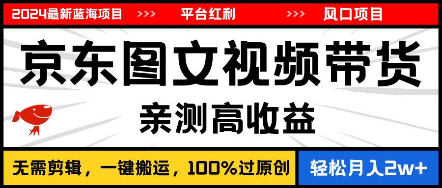 2024最新蓝海项目，逛逛京东图文视频带货，无需剪辑，月入20000+-创业项目网