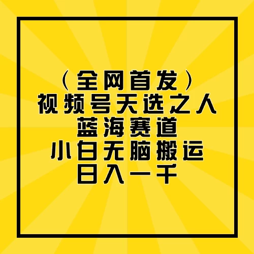 全网首发，视频号天选之人蓝海赛道，小白无脑搬运日入一千-创业项目网