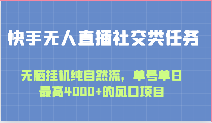 快手无人直播社交类任务：无脑挂机纯自然流，单号单日最高4000+的风口项目-创业项目网