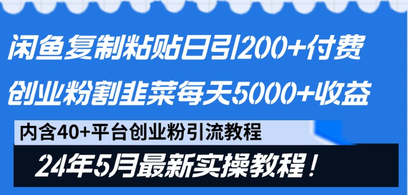 闲鱼复制粘贴日引200+付费创业粉，24年5月最新方法！割韭菜日稳定5000+收益-创业项目网