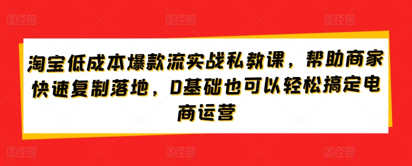 淘宝低成本爆款流实战私教课，帮助商家快速复制落地，0基础也可以轻松搞定电商运营-创业项目网