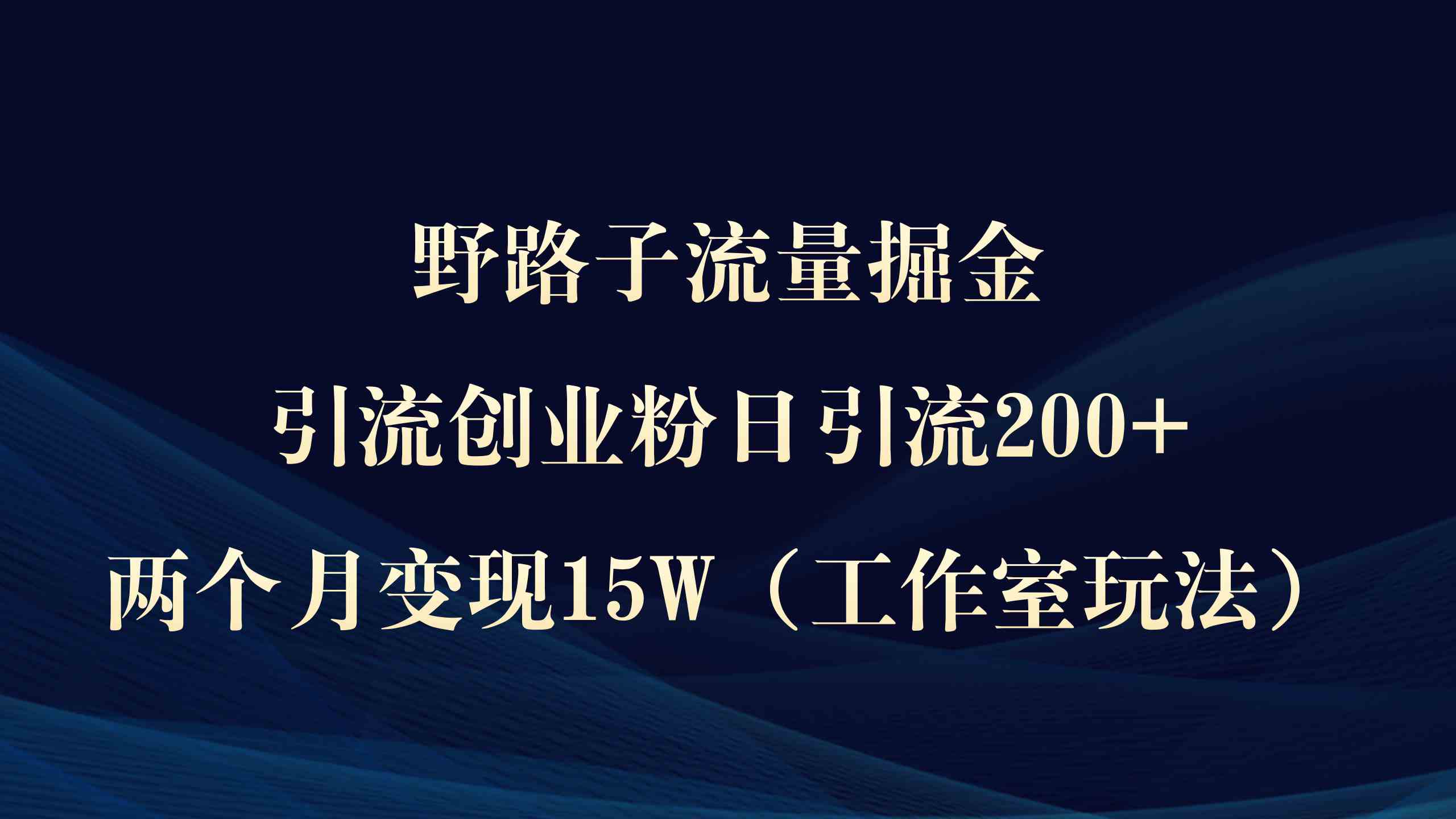 （9513期）野路子流量掘金，引流创业粉日引流200+，两个月变现15W（工作室玩法））-创业项目网