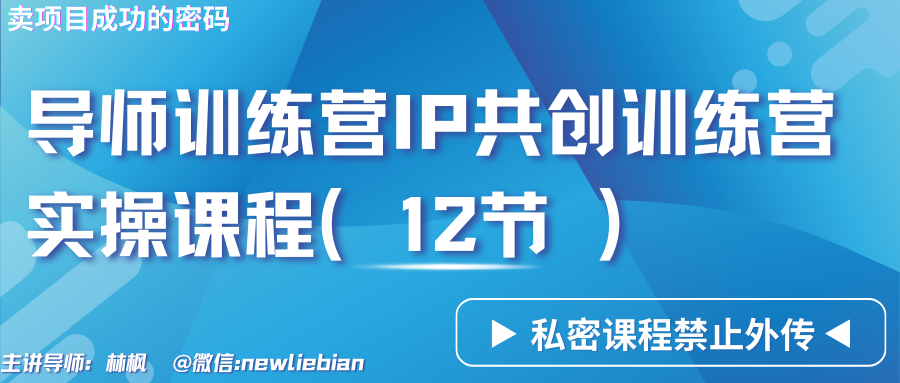 导师训练营3.0IP共创训练营私密实操课程（12节）-卖项目的密码成功秘诀-创业项目网