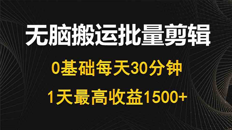 （10008期）每天30分钟，0基础无脑搬运批量剪辑，1天最高收益1500+-创业项目网