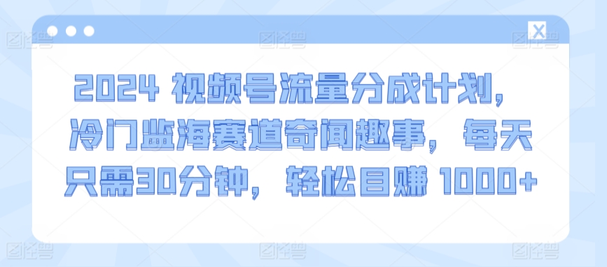 2024视频号流量分成计划，冷门监海赛道奇闻趣事，每天只需30分钟，轻松目赚 1000+-创业项目网