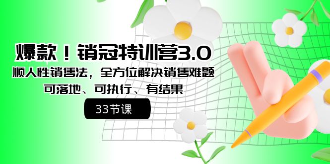 爆款！销冠特训营3.0之顺人性销售法，全方位解决销售难题、可落地-创业项目网