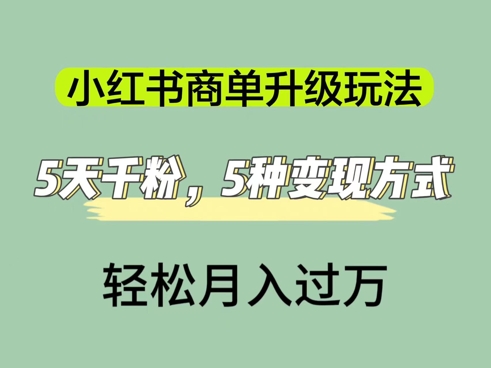 小红书商单升级玩法，5天千粉，5种变现渠道，轻松月入1万+-创业项目网