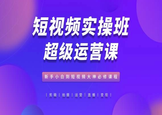 短视频实操班超级运营课，新手小白到短视频大神必修课程-创业项目网