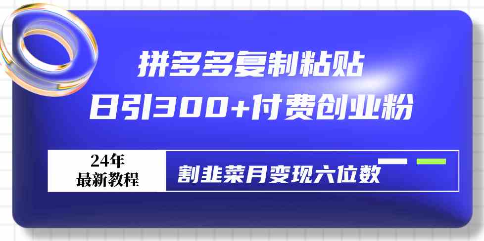 （9129期）拼多多复制粘贴日引300+付费创业粉，割韭菜月变现六位数最新教程！-创业项目网