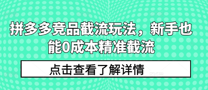 拼多多竞品截流玩法，新手也能0成本精准截流-创业项目网