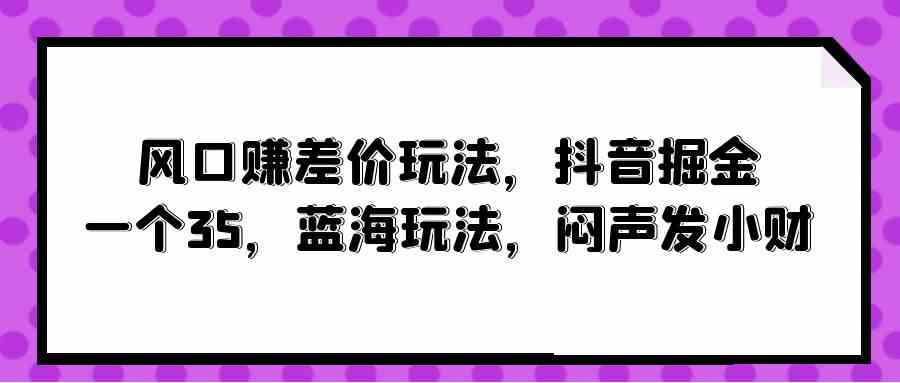 （10022期）风口赚差价玩法，抖音掘金，一个35，蓝海玩法，闷声发小财-创业项目网