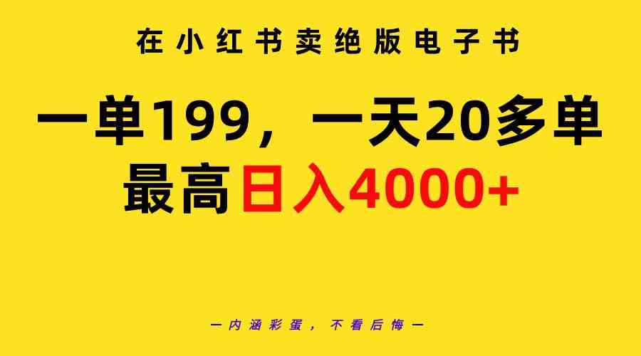 （9401期）在小红书卖绝版电子书，一单199 一天最多搞20多单，最高日入4000+教程+资料-创业项目网