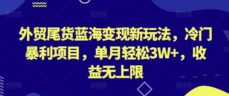 外贸尾货蓝海变现新玩法，冷门暴利项目，单月轻松3W+，收益无上限-创业项目网